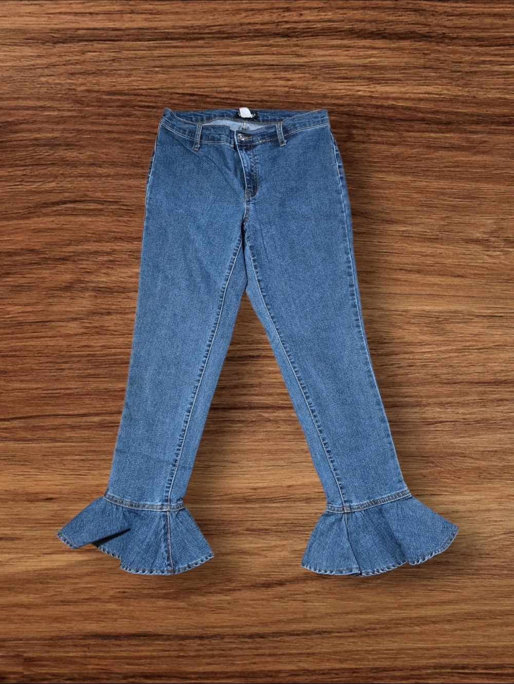 Venus Blue Denim Ruffle Hem Boho Festival Jeans